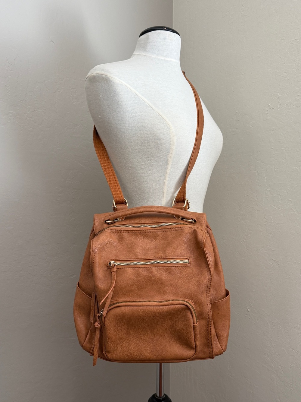 Brown Faux Leather Backpack - Picture 4 of 7